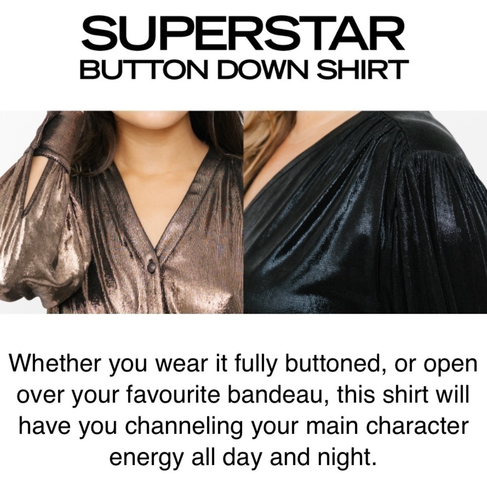 NWT Smash + Tess Shirt Superstar Button Down Metallic Black Sz. M - Picture 3 of 13